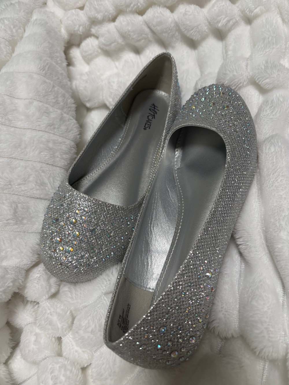 Hot Cakes Silver Rhinestone Ballet Flats